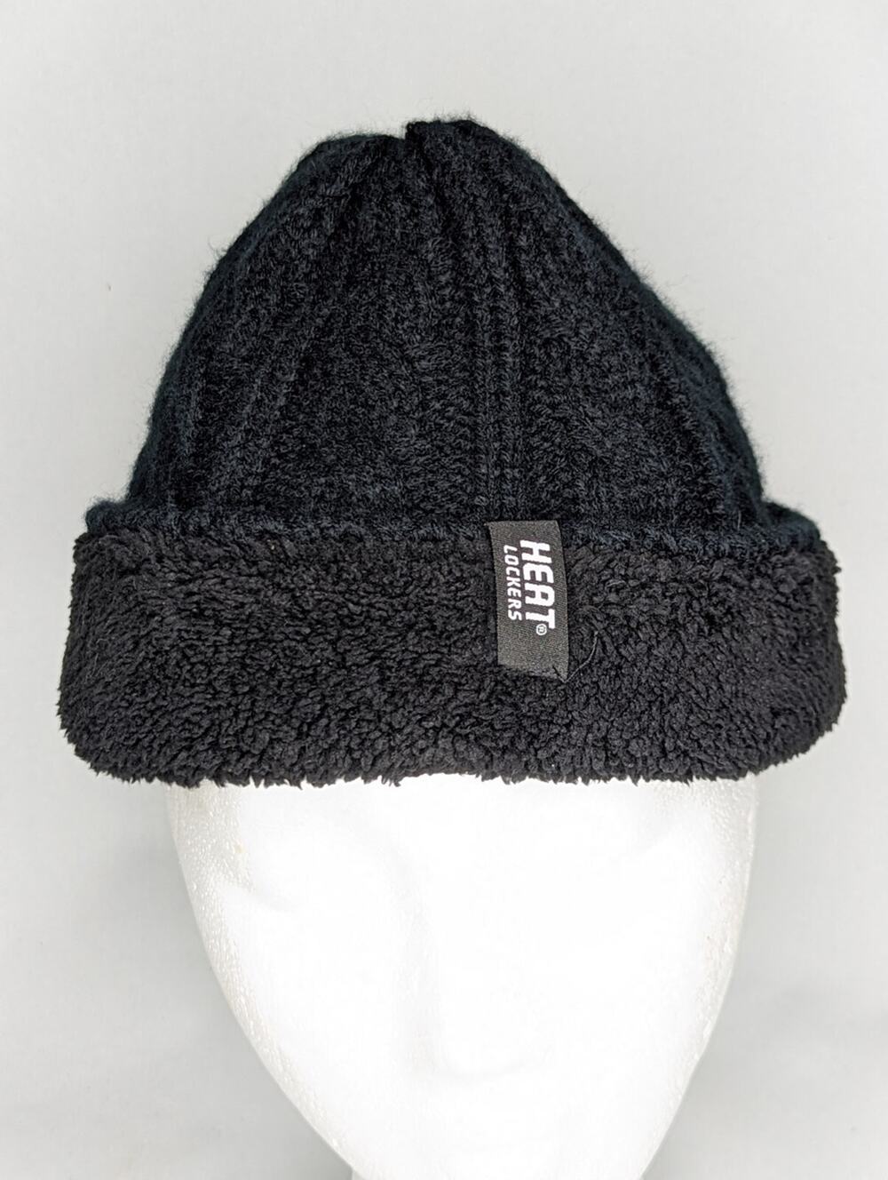 Heat Lockers Mens One Size Thermal Knit Winter Hat Beanie Black Fleece Lined